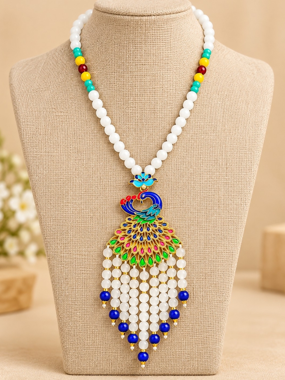 Multicolor Beaded Peacock Pendant Necklace - Women Jewelry